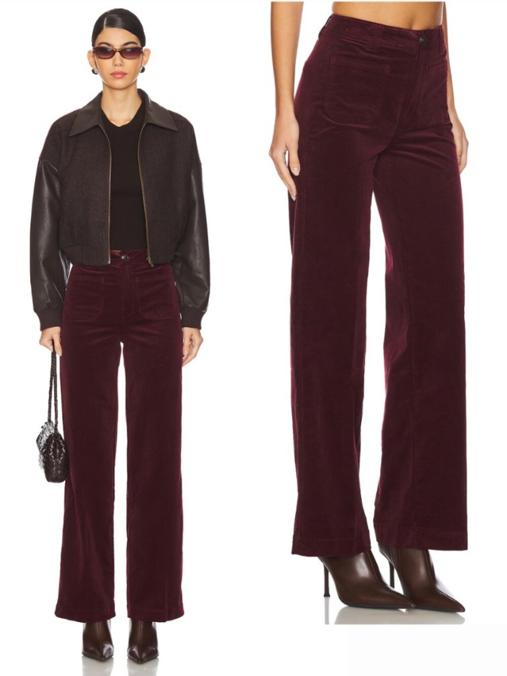 PAIGE Sasha Corduroy Wide Leg Pants Patch Pocket Oxblood High Rise Burgundy
